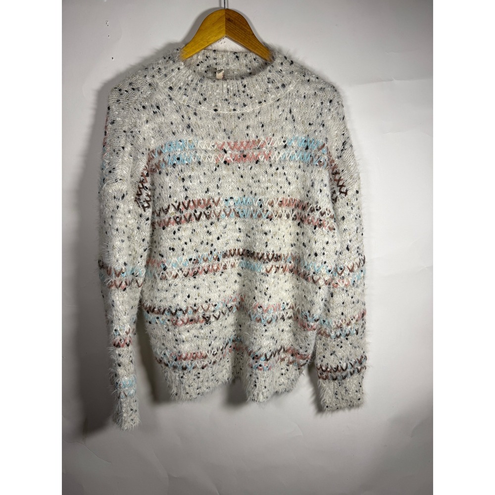RAGAMUFFIN Fuzzy Fair Isle Knit Sweater Multi Color Speckled Cozy Women M‎